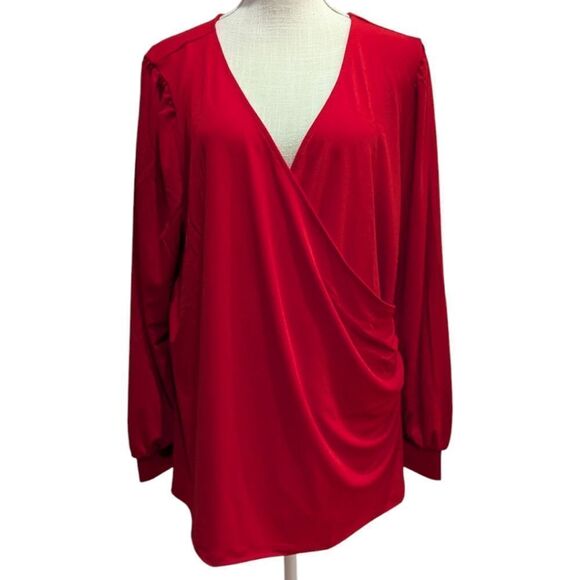 Universal Standard Women's M Crepe Jersey Gathered V-Neck Blouse Vermilion Red - Picture 5 of 12